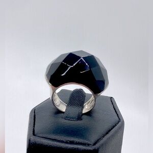 𝅺Vtg Sterling & Onyx Facet Cut Dome Shaped Statement Cocktail Ring | Sz 6.75